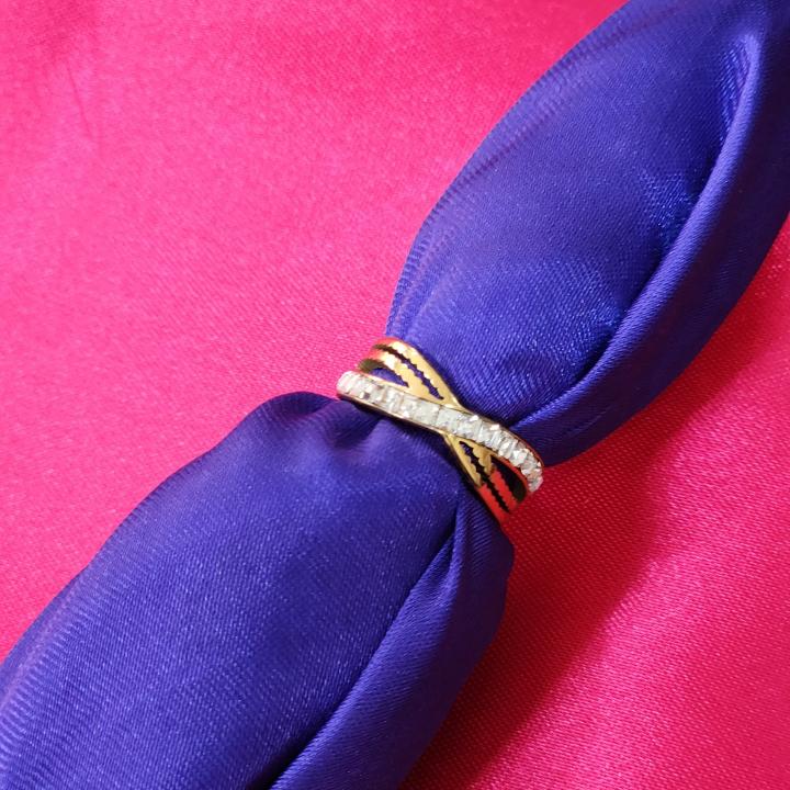 Infinity/Promise Gold Ring With Square-Cut Gems On It