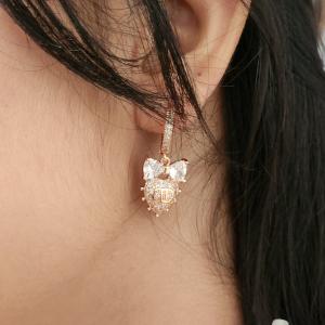 Rose Gold Hoop Earrings With Crystal Bow and Heart