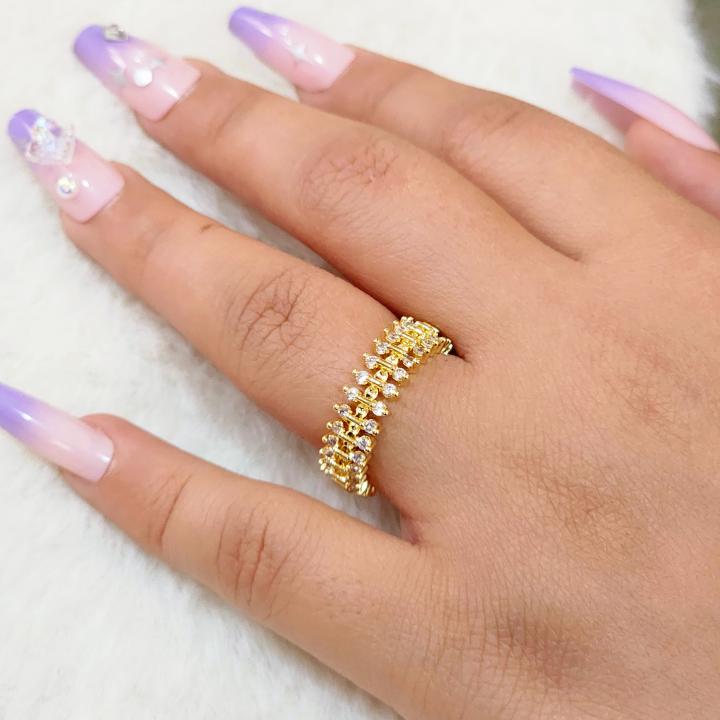 Korean Irregular Cubic Zirconia Gemstone Gold Open Ring