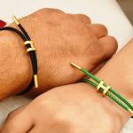 Hermès Couple Bond Black & Green Collier de Chien With Iconic H In Gold (Set Of 2)