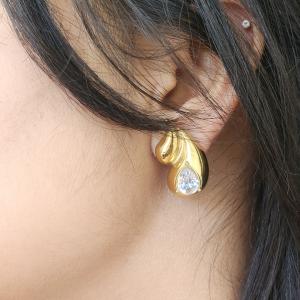 Golden Flame Teardrop Studs with Crystal Embellished