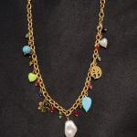 Bohemian Charm Gold Chain Necklace with Semi-Precious Stones & Pearl Drop