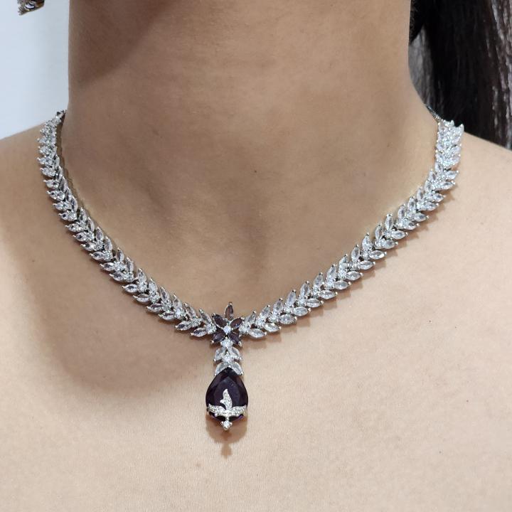 Midnight Grace American Diamond Necklace Set