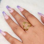 LUXE Irregular Hammered Hollow Heart Gold Ring
