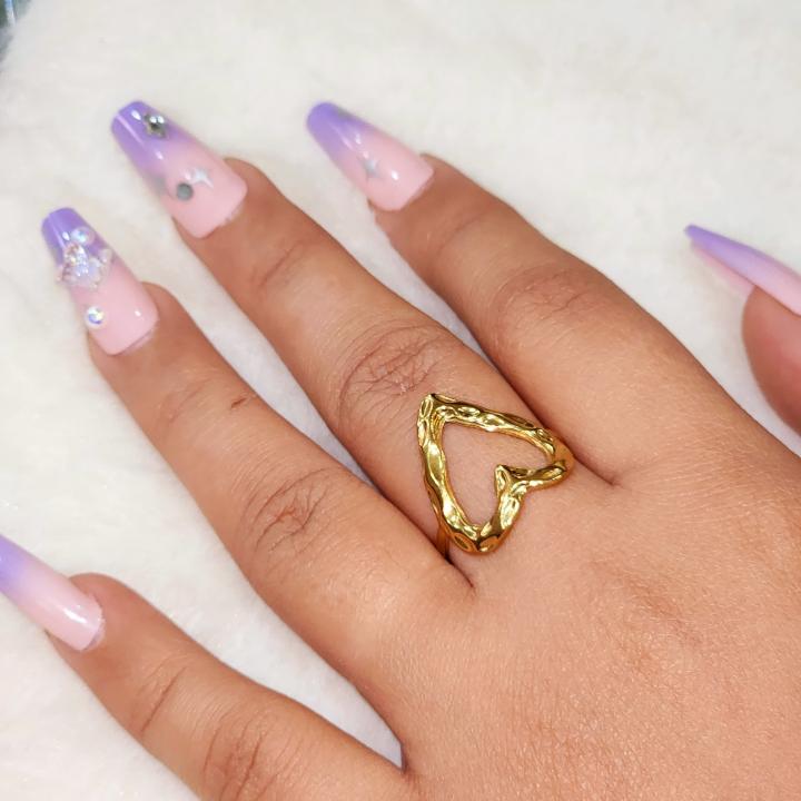 LUXE Irregular Hammered Hollow Heart Gold Ring