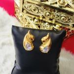 Golden Flame Teardrop Studs with Crystal Embellished
