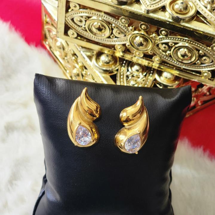 Golden Flame Teardrop Studs with Crystal Embellished