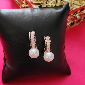Elegance Pearl Drop Hoops – Rose Gold & Zircon Baguette Earrings