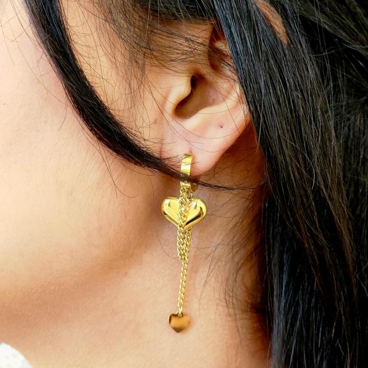 Eternal Duo Heart Gold-Plated Dangling Earrings