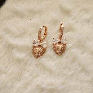 Rose Gold Hoop Earrings With Crystal Bow and Heart