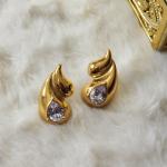 Golden Flame Teardrop Studs with Crystal Embellished