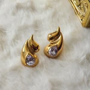 Golden Flame Teardrop Studs with Crystal Embellished